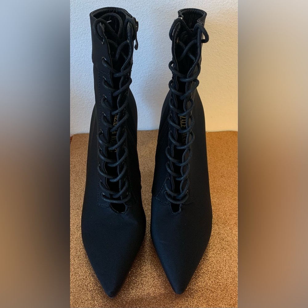 Black bootie heels, size 7.5 in women.